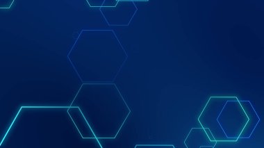 Altıgen geometrik mavi ışık teknolojisi yüksek teknoloji koyu arka plan. Soyut grafik dijital gelecek bilim konsept tasarımı.