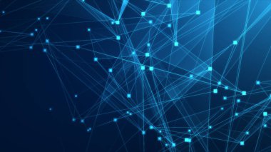 Teknoloji geçmişine sahip soyut mavi çokgen teknoloji ağı. Soyut noktalar ve satır dokusu arka planı. 3d oluşturma.
