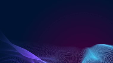 Nokta mavi mor dalga çizgisi, ışık eğimli koyu arkaplan. Soyut teknoloji büyük veri dijital arkaplanı. 3d oluşturma.