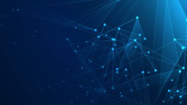 Teknoloji geçmişine sahip soyut mavi çokgen teknoloji ağı. Soyut noktalar ve satır dokusu arka planı. 3d oluşturma.