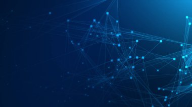 Teknoloji geçmişine sahip soyut mavi çokgen teknoloji ağı. Soyut noktalar ve satır dokusu arka planı. 3d oluşturma.