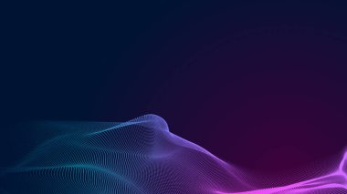 Nokta mavi mor dalga çizgisi, ışık eğimli koyu arkaplan. Soyut teknoloji büyük veri dijital arkaplanı. 3d oluşturma.