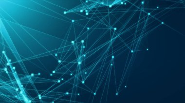 Teknoloji geçmişine sahip soyut mavi çokgen teknoloji ağı. Soyut noktalar ve satır dokusu arka planı. 3d oluşturma.