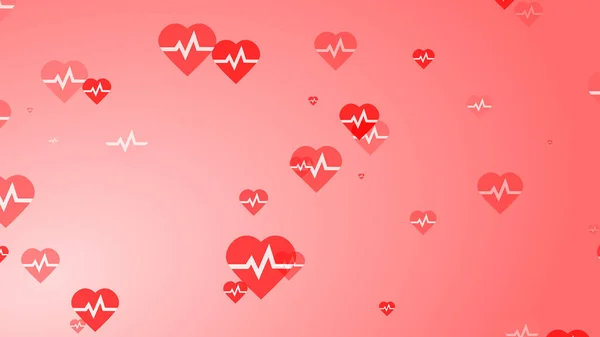 Medische Hartslag Pols Plat Wit Rode Harten Patroon Achtergrond Abstracte — Stockfoto