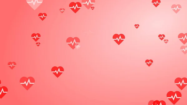 Ιατρική Καρδιά Παλμό Επίπεδη Λευκό Σφυγμό Κόκκινο Φόντο Μοτίβο Καρδιές — Φωτογραφία Αρχείου