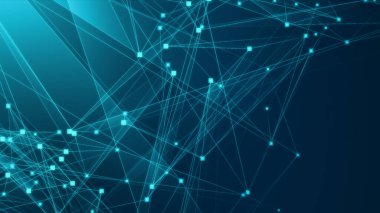 Teknoloji geçmişine sahip soyut mavi çokgen teknoloji ağı. Soyut noktalar ve satır dokusu arka planı. 3d oluşturma.