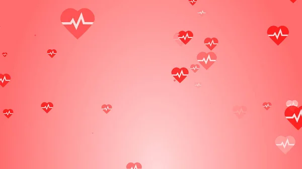 Медицинское Сердце Бьется Пульс Плоский Белый Красном Фоне Сердца Узор — стоковое фото