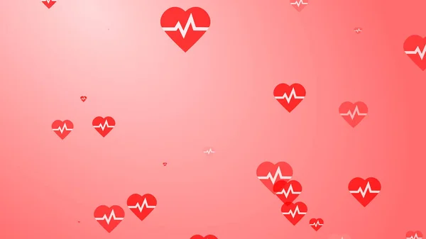 Medical heart beat pulse flat white on red hearts pattern background. Abstract healthcare for World Blood Donor Day.