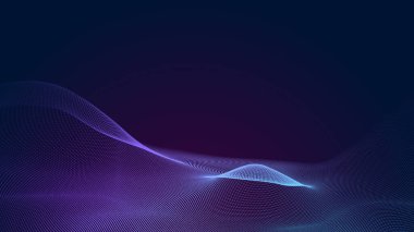 Nokta mavi mor dalga çizgisi, ışık eğimli koyu arkaplan. Soyut teknoloji büyük veri dijital arkaplanı. 3d oluşturma.