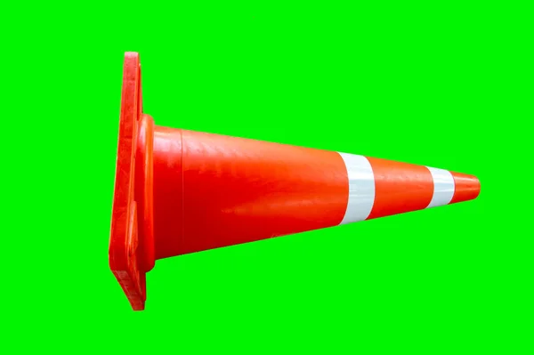 Cone Tráfego Vermelho Sobre Fundo Verde — Fotografia de Stock