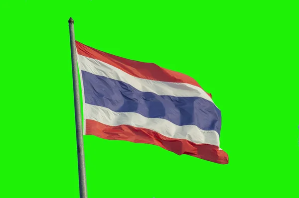 Thailändsk Flagga Toppen Pol Grön Bakgrund — Stockfoto