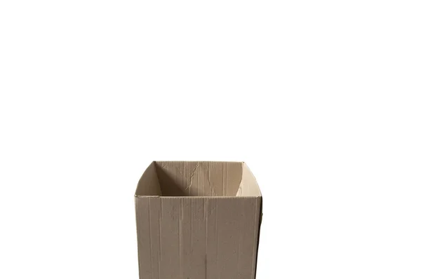 Large Cardboard Box Opens White Background — Stockfoto