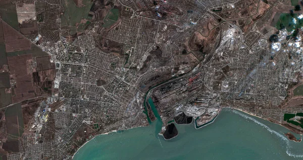 Супутниковий Знімок Маріуполя Україна Зроблений Березня 2022 Року Містить Модифіковані — стокове фото