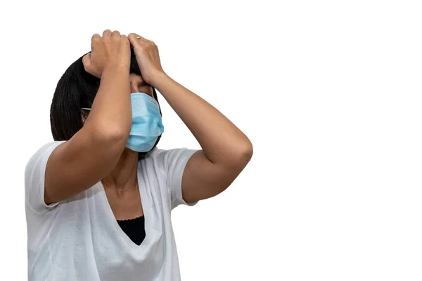 Aziatische Vrouw Draagt Een Chirurgisch Masker Onder Stress Van Covid — Stockfoto