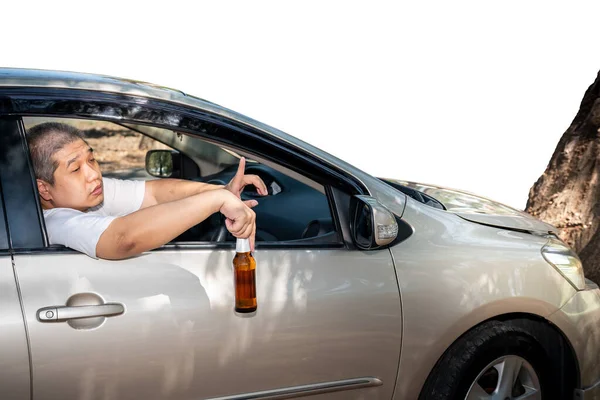 Asiatique Homme Conduisant Dans État Ivresse Raison Consommation Alcool Sur — Photo