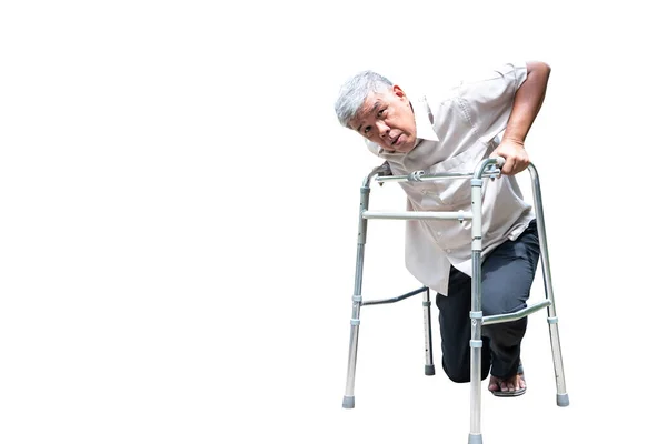 Anciano Asiático Con Osteoartritis Tratando Pararse Con Piernas Acero Para — Foto de Stock