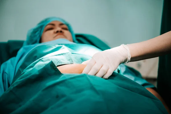 Doctor Using Hand Hold Belly Fat Obese Woman Patients Who — Foto de Stock