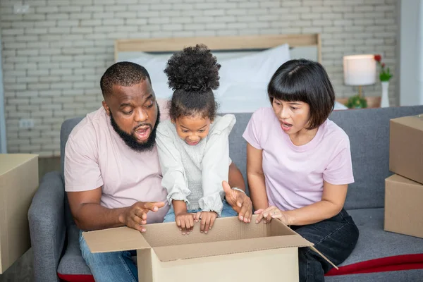 Family African American Father Asian Mother Year Old Daughter Happy — Stock Photo, Image