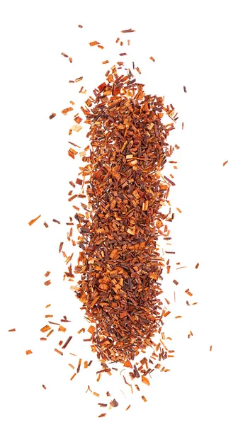 Rooibos rött te, isolerad på vit bakgrund. Traditionellt örtte och ekologiskt te. Ovanifrån. — Stockfoto