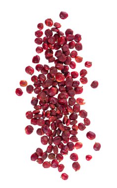 Sumac tohumları beyaz arkaplanda izole edilmiş. Kuru Rhus çileği. Üst Görünüm.
