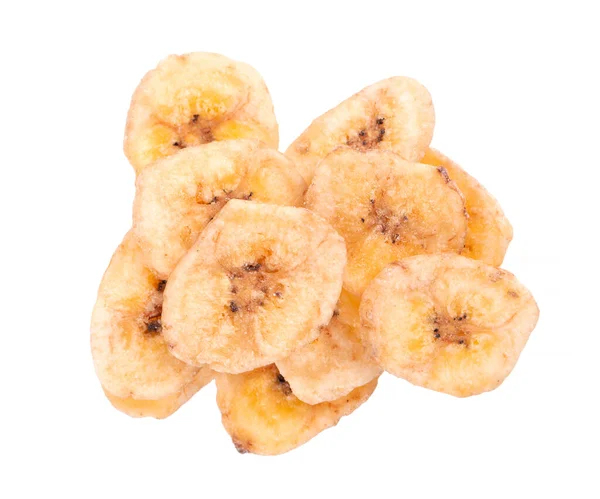Fichas Plátano Aisladas Sobre Fondo Blanco Snack Frutas Secas Vista — Foto de Stock