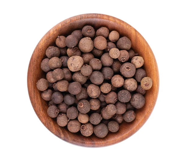 Allspice Tál Elszigetelt Fehér Háttérrel Jamaikai Paprika Pimento Bogyó Fűszeres — Stock Fotó