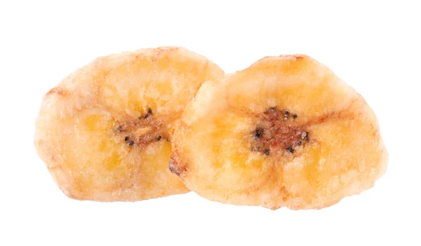 Banana Chips Isolated White Background Dried Fruit Snack — Stock Photo, Image