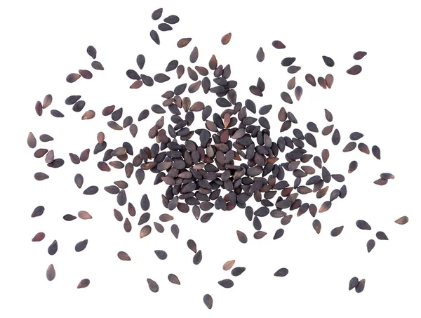 Black sesame seeds isolated on white background. Organic spice. Top view. — Stock Photo, Image