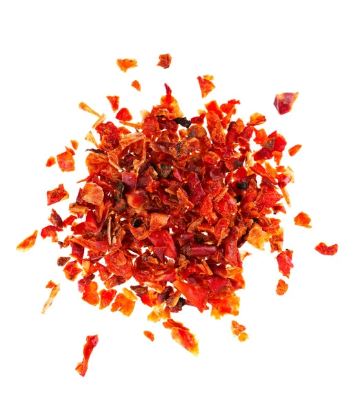 Dried Red Paprika Flakes Isolated White Background Spices Herbs Top —  Fotos de Stock