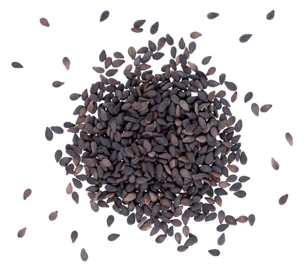 Black Sesame Seeds Isolated White Background Organic Spice Top View —  Fotos de Stock