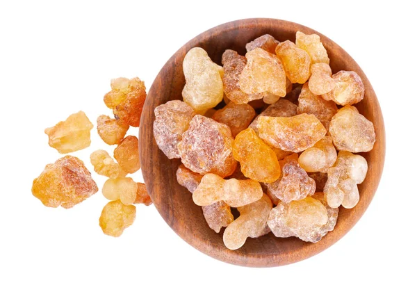 Frankincense Resin Wooden Bowl Isolated White Background Pile Natural Frankincense — Foto de Stock
