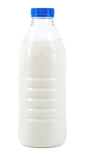 Plastic Bottle Milk Isolated White Background Milk Bottle Blue Lid — Stock Photo, Image