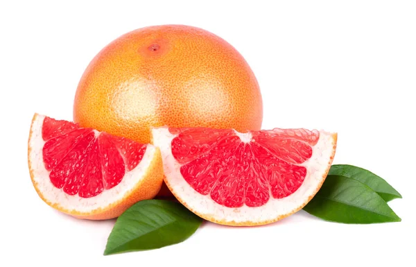 Pink Grapefruit Slices Isolated White Background Fresh Grapefruit Green Leaves — Photo