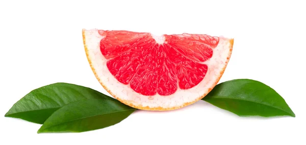Pink Grapefruit Slices Isolated White Background Fresh Grapefruit Green Leaves — Fotografia de Stock