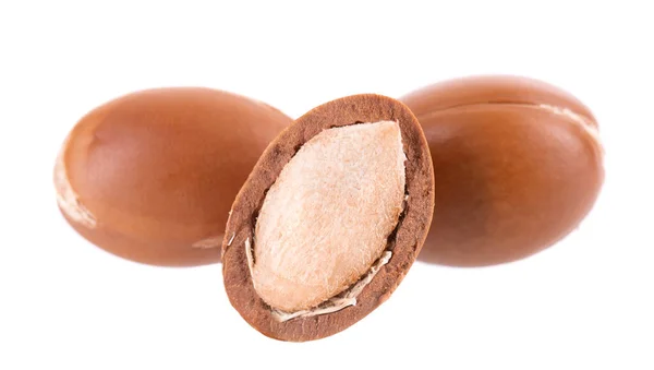 Arganová Semena Izolovaná Bílém Pozadí Přirozené Arganové Ořechy Maroka Argania — Stock fotografie