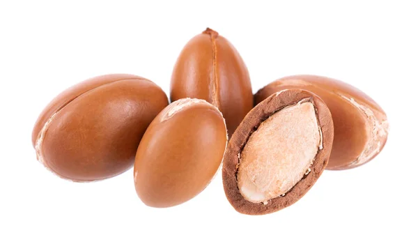 Arganová Semena Izolovaná Bílém Pozadí Přirozené Arganové Ořechy Maroka Argania — Stock fotografie