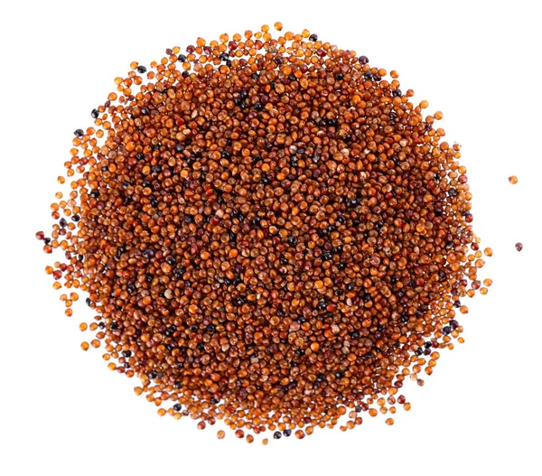 Beyaz arka planda izole edilmiş kanihua taneleri. Qaniwa, qanawa, qanawi veya kaniwa tohumları yığını. Chenopodium pallidicaule 'un kuru taneleri. Üst görünüm