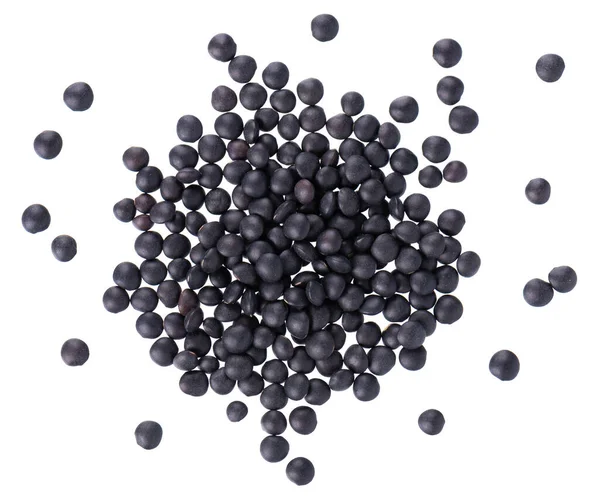 Black Lentils Isolated White Background Dry Beluga Lentil Grains Pile — Stock Photo, Image