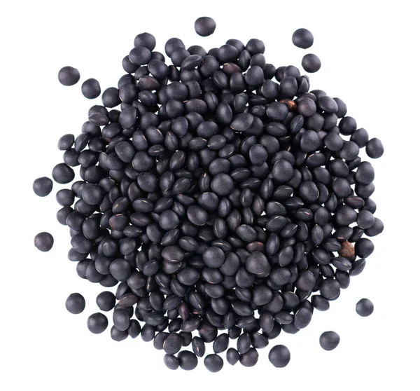 Black Lentils Isolated White Background Dry Beluga Lentil Grains Pile — Stock Photo, Image