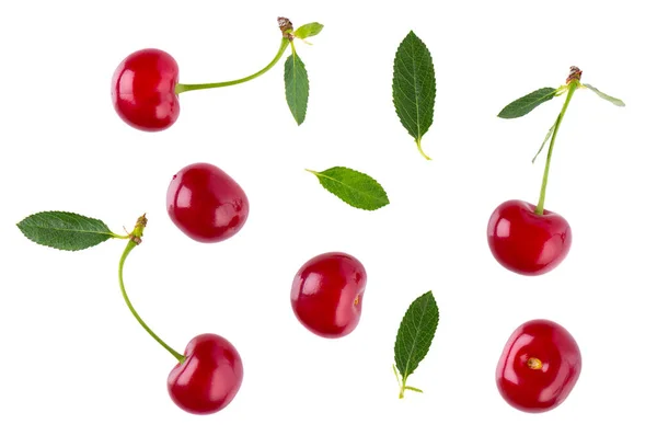 Cherry Isolated White Background Red Ripe Berry Sweet Cherry Clipping — Photo