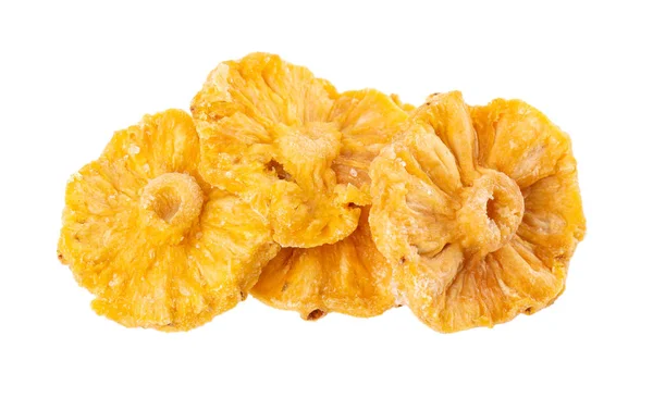 Dried Candied Pineapple Rings Isolated White Background Clipping Path — Foto de Stock