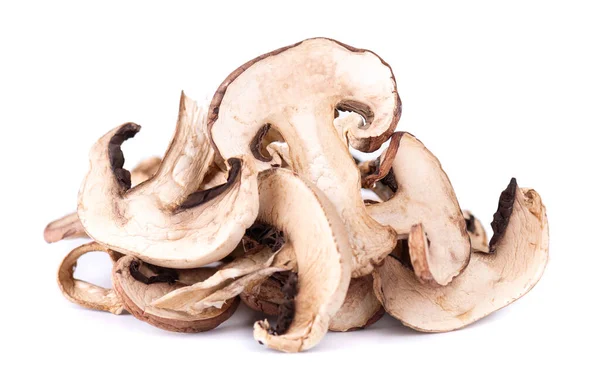 Cogumelos Fatiados Secos Isolados Fundo Branco Champinhons Secos — Fotografia de Stock