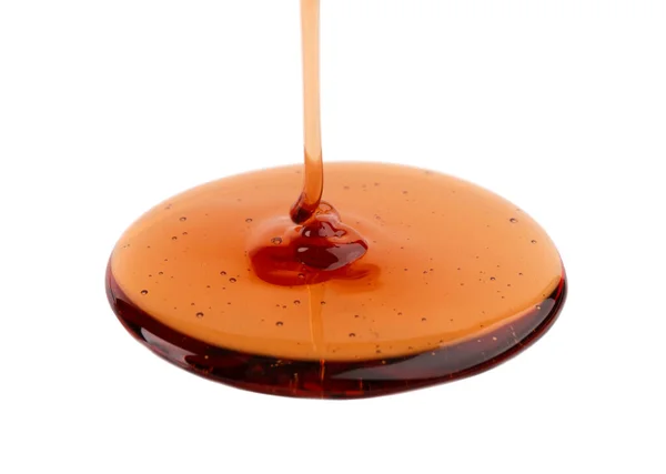 Caramel Syrup Drizzle Isolated White Background Splashes Sweet Caramel Sauce — Stock Photo, Image