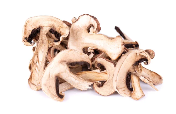 Cogumelos Fatiados Secos Isolados Fundo Branco Champinhons Secos — Fotografia de Stock