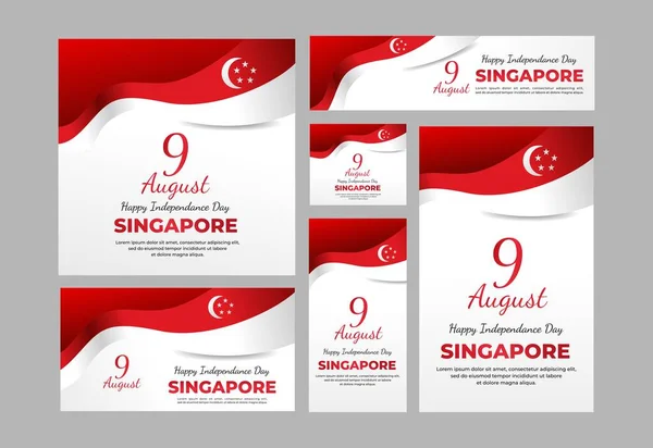 Singapur Bağımsızlık Günü geçmişi. 9 Ağustos 'ta Singapur' un bağımsızlığının vektör çizimi. Poster, afiş, davetiye, el ilanı vs. için ulusal gün tatil şablonu.