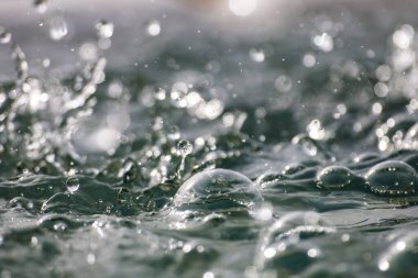 Göletteki su damlalarından oluşan kabarcıklar.