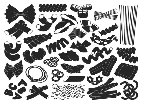 Pasta aislado icono conjunto negro. Ilustración vectorial macarrones italianos sobre fondo blanco. Vector negro conjunto icono pasta. — Vector de stock