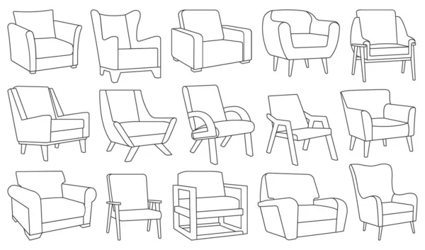 Otthoni fotel vektor vázlat ikon. Vektor illusztráció kényelmes szék fehér háttér. Elszigetelt vázlat készlet ikon otthon fotel. — Stock Vector