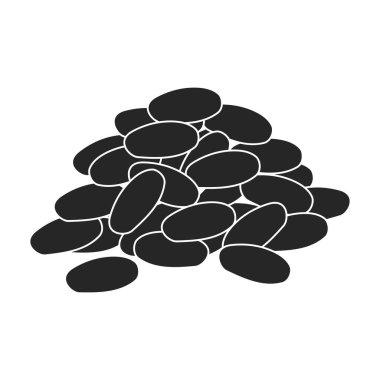 Kakao çekirdeği siyah çizim ikonu. Beyaz arka planda vektör illüstrasyon çikolatalı meyve. Siyah simge kakao çekirdeği.