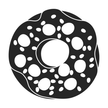 Çöreğin simge siyah vektör çizimi. Beyaz arka planda siyah çöreğin izole bir çizimi. Çikolatalı çöreğin vektör simgesi..